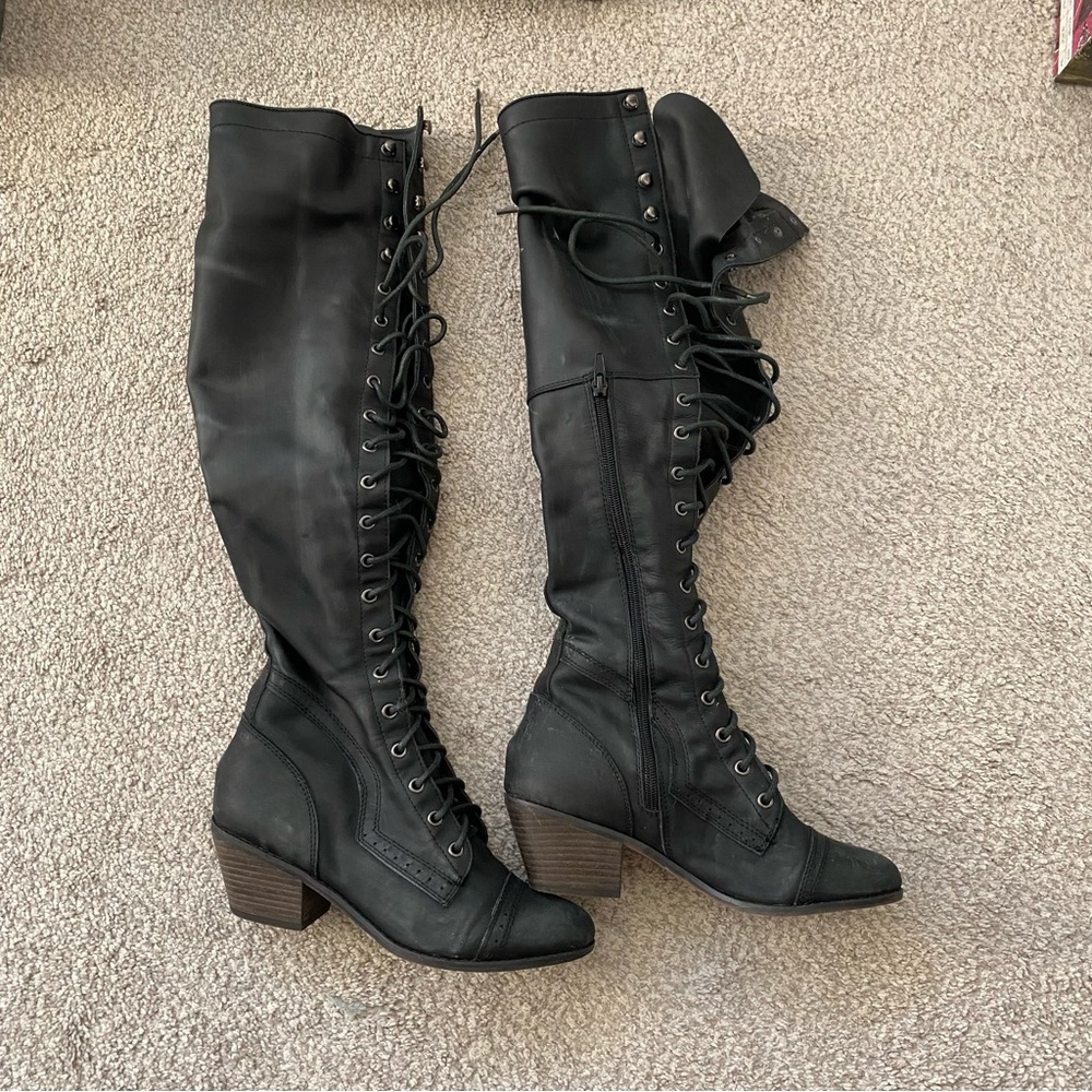 Jeffrey Campbell Black Lace-Up Tall Boots